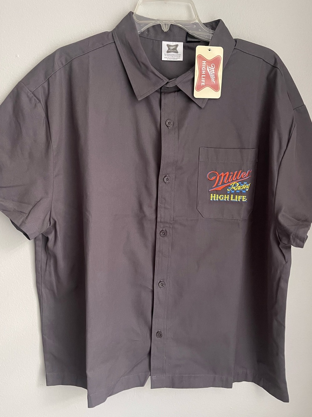 Miller High Life Men’s Racing Short Sleeve Button Down Mechanic Shirt Size L
